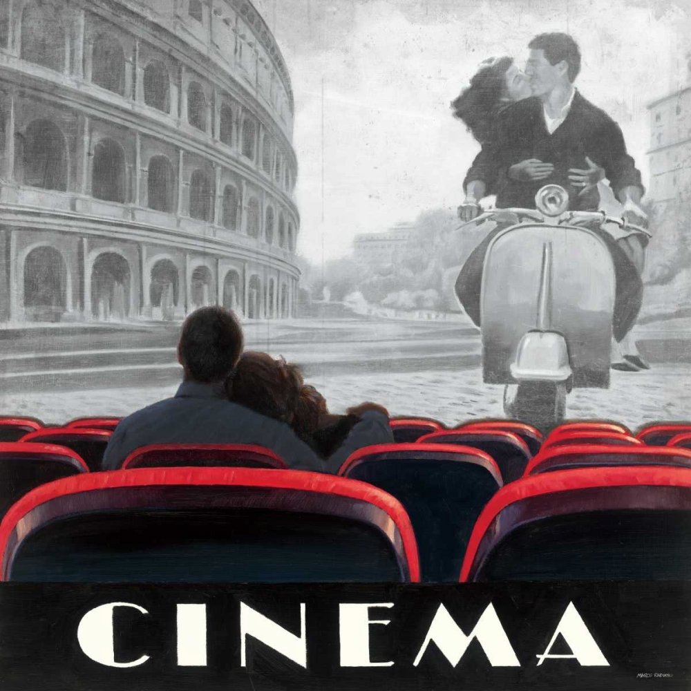 Sentirsi a casa TELA-FRAMED-con-AMERICANO-BOX-Cinema-Roma-Fabiano-Marco-Vintage-Fine Art-stampa-su legno-cornice-Quadrato-30x30_in