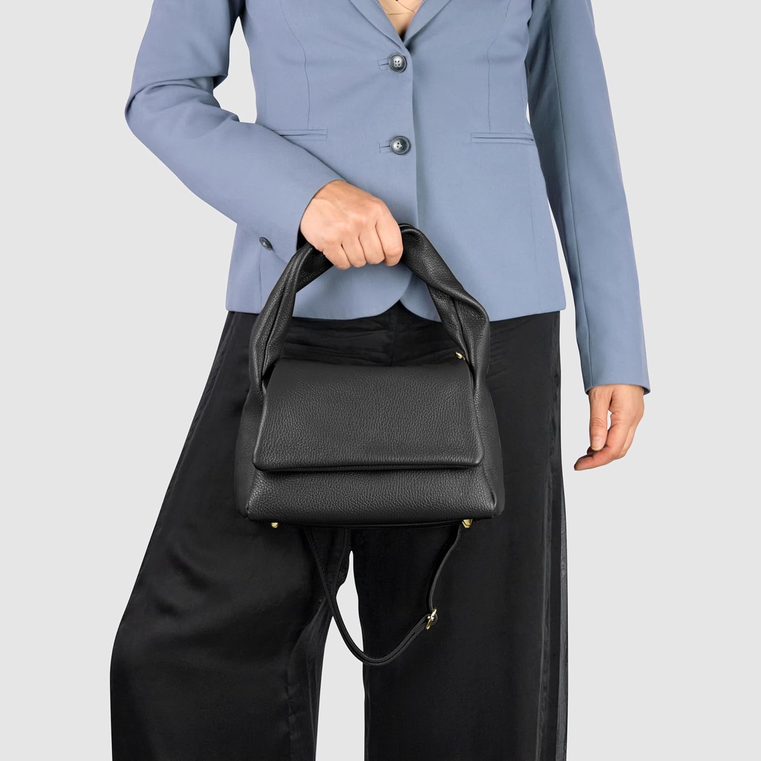 Italian Calf Leather Top-Handle Bag for Women with Zipper Magnetic Flap & Twisted Handle | Crossbody Shoulder Purse - Image 3