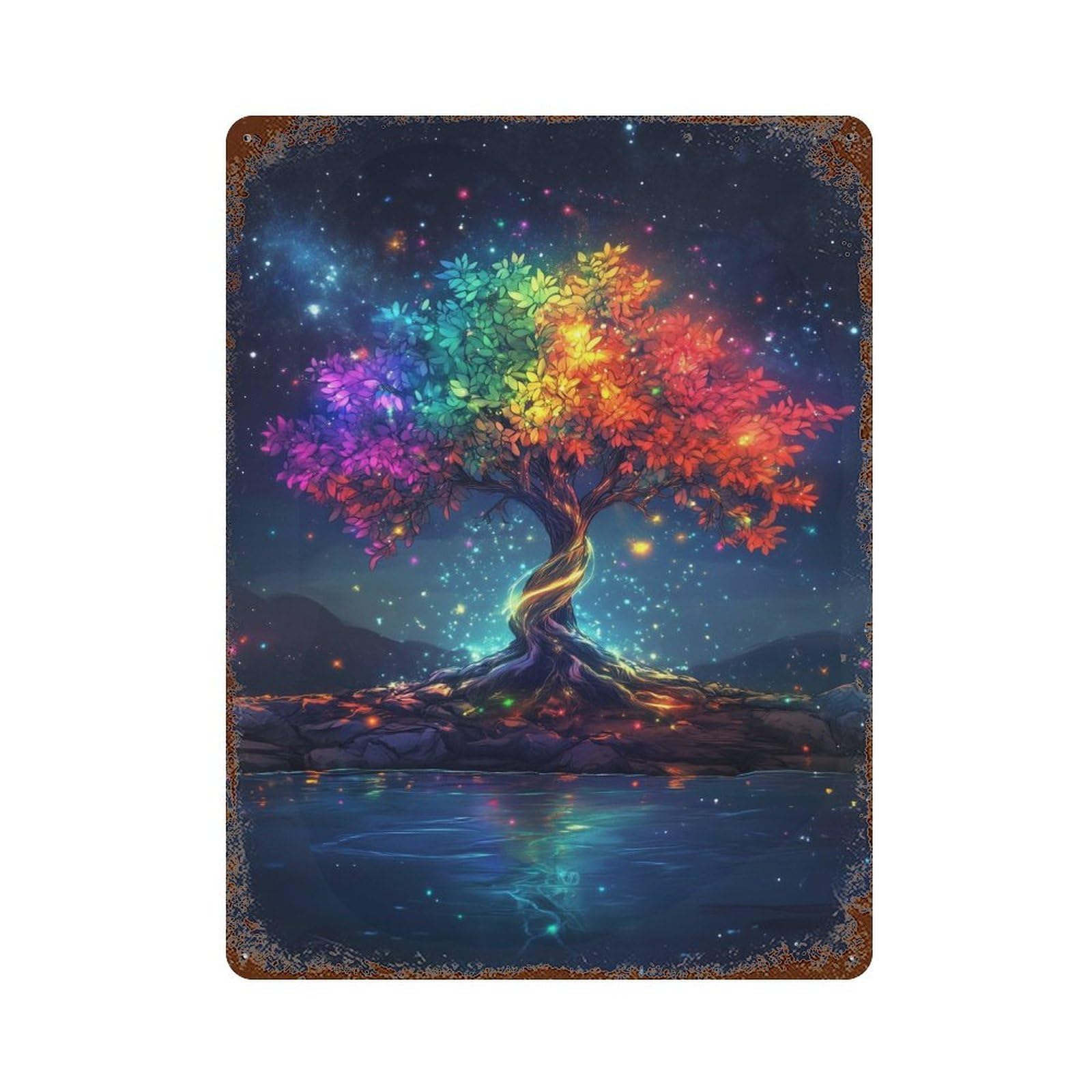 Garage Style Magic Colorful Neon Tree Rusty Metal Tin Sign 15.7"x11.8", Farmhouse Wall Decor for Bar And Workshop
