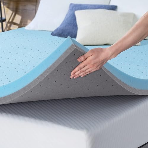 Miniatura 2 de Maxzzz Cubrecolchón tamaño matrimonial, diseño ventilado de espuma viscoelástica de 3 pulgadas, almohadilla de espuma de remolino con gel