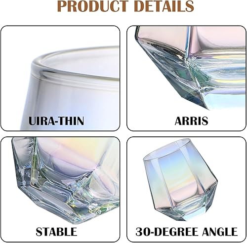 Miniatura 10 de CUKBLESS - Juego de 4 copas de vino, jarra de vino iridiscente de diamante con tapón de bola de corcho, vidrio soplado a mano, regalo perfecto para