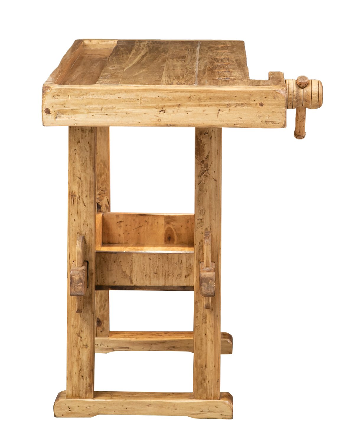 Biscottini - Mesa de trabajo Country de madera maciza de tilo, acabado natural envejecido, 126 x 69 x 90 cm, fabricada en Italia, fiel reproducción de un antiguo y original banco de Falegname