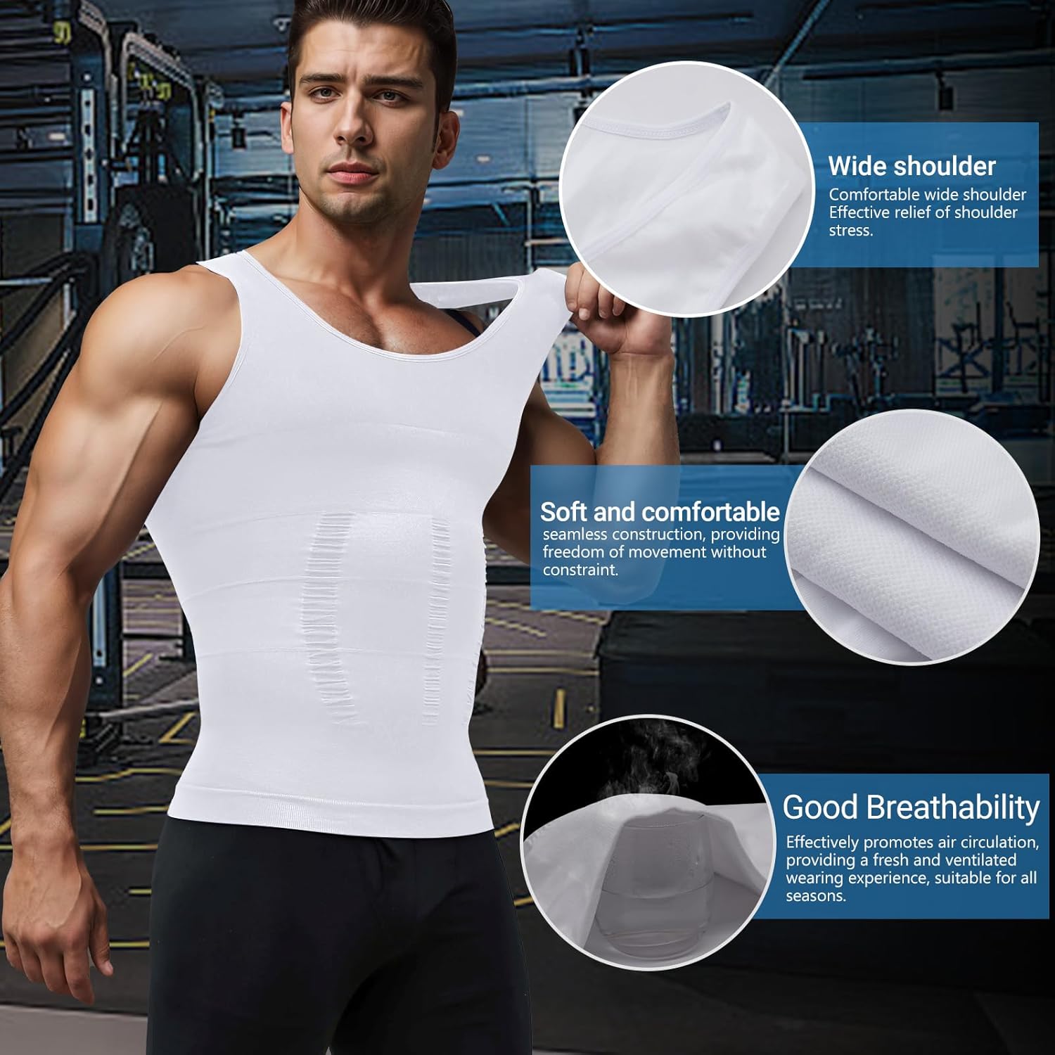 MEETYOO Mens Compression Shirt Slimming Undershirt for Men Shapewear Gynecomastia Compression Shirt Men Body Shaper