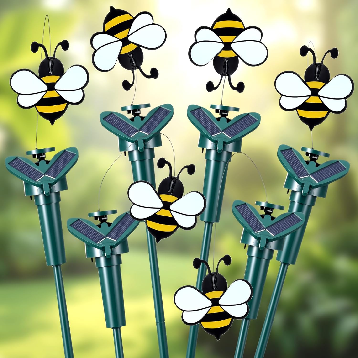 Retisee 6 Pcs Flying Bees Fluttering Solar Garden Stakes Decorative Moving 3D Bee Decorations Centerpieces for Home Yard Pathway Garden Outdoor Indoor Plant (Batteries Not Included)