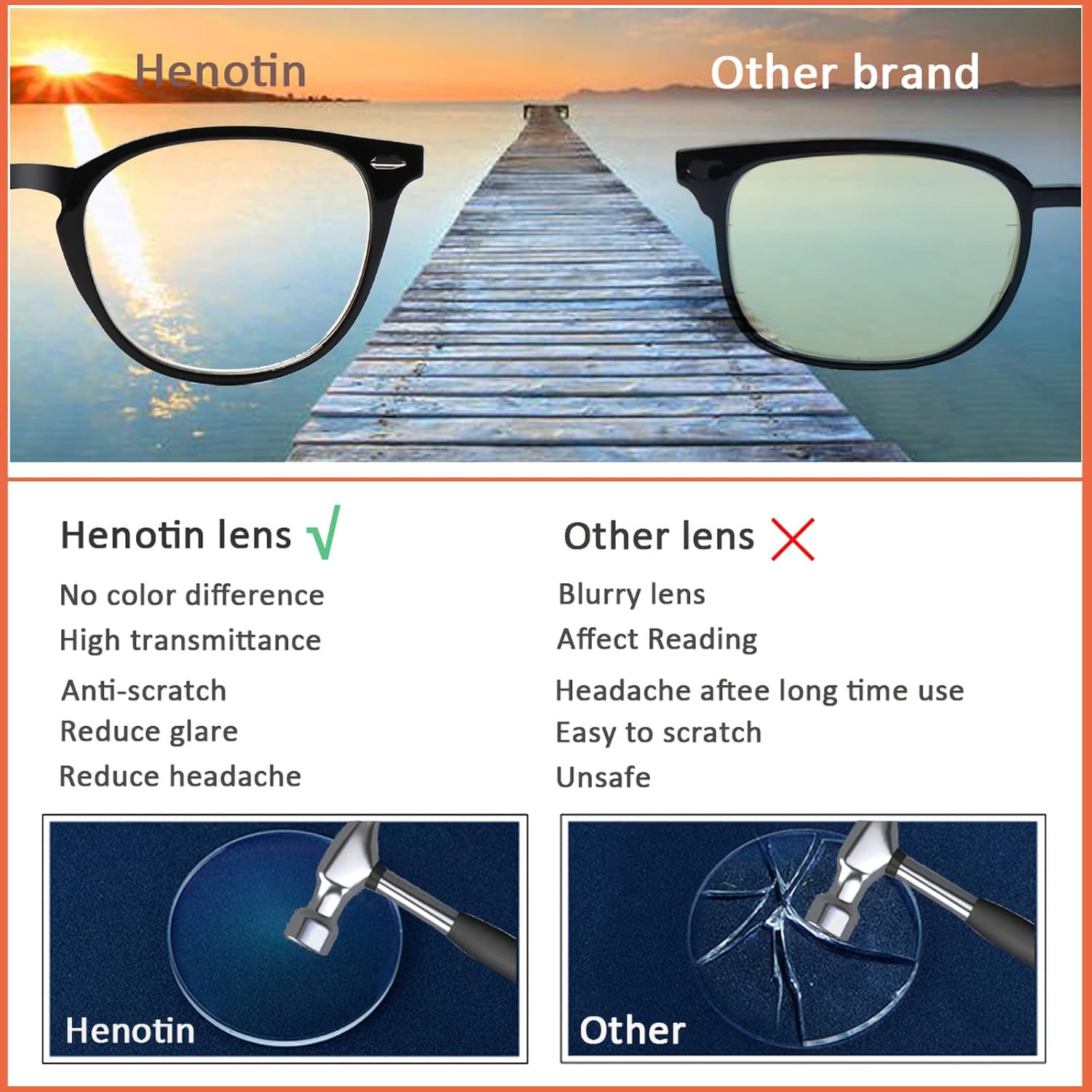 Henotin 6 Pack Reading Glasses for Women Men Blue Light Blocking Stylish Computer Readers with Leather Case - Image 4