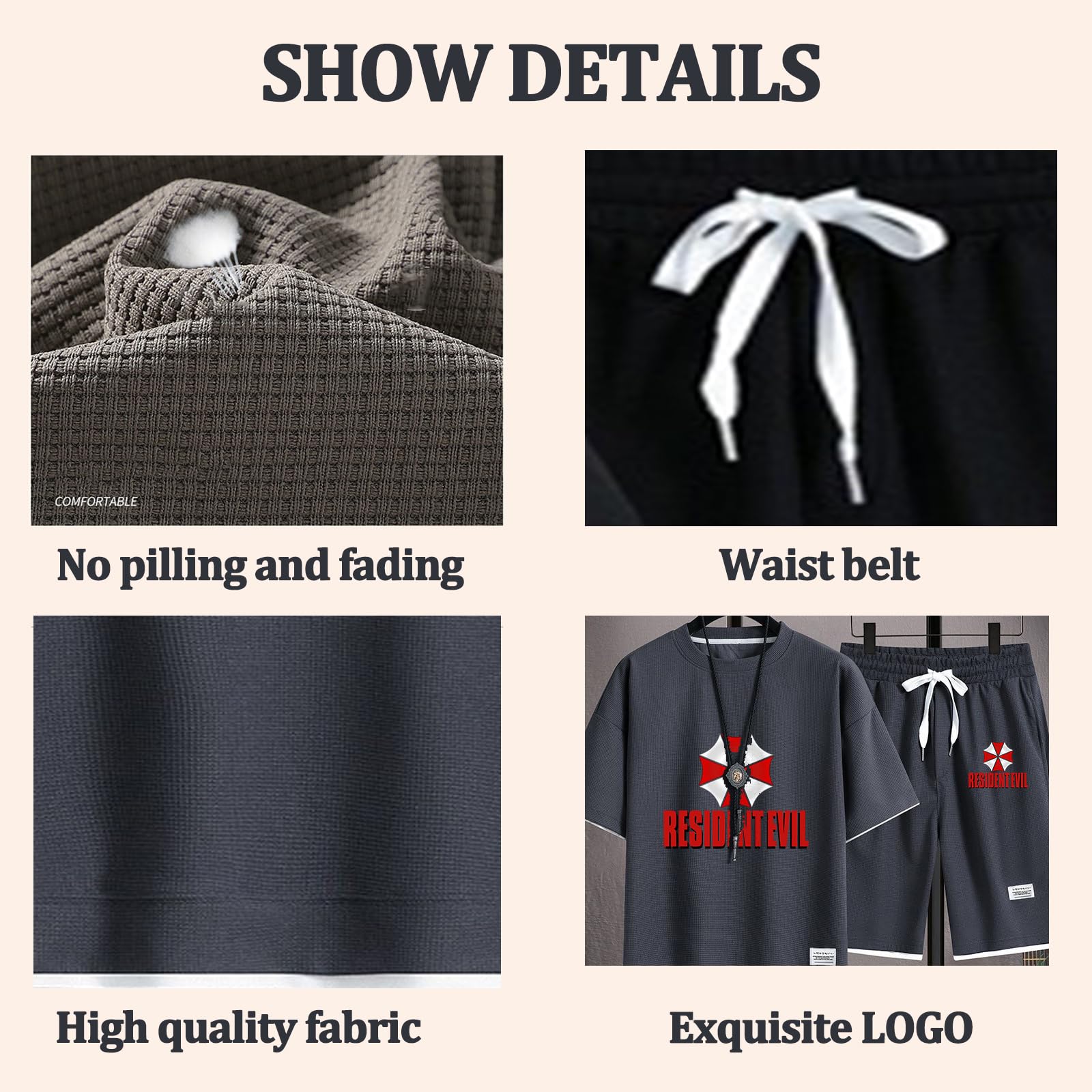 SIDHU 2-teiliges Sportbekleidungs-Herren-Kurzarm-Shorts-Set „Resident Evil Umbrella“ Bedrucktes Sommer-T-Shirt Freizeitanzug-Set Rundhals-T-Shirt Lässiger Jogginganzug