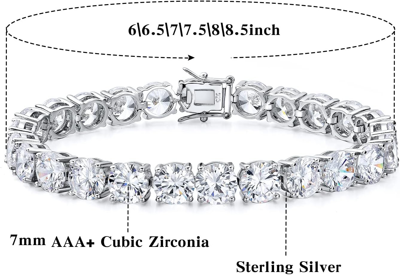 TIKJE 925 Sterling Silver 2-7mm Cubic Zirconia Classic Tennis Bracelet | White Gold Bracelets for Women | Size 6-8.5 inches - Image 6
