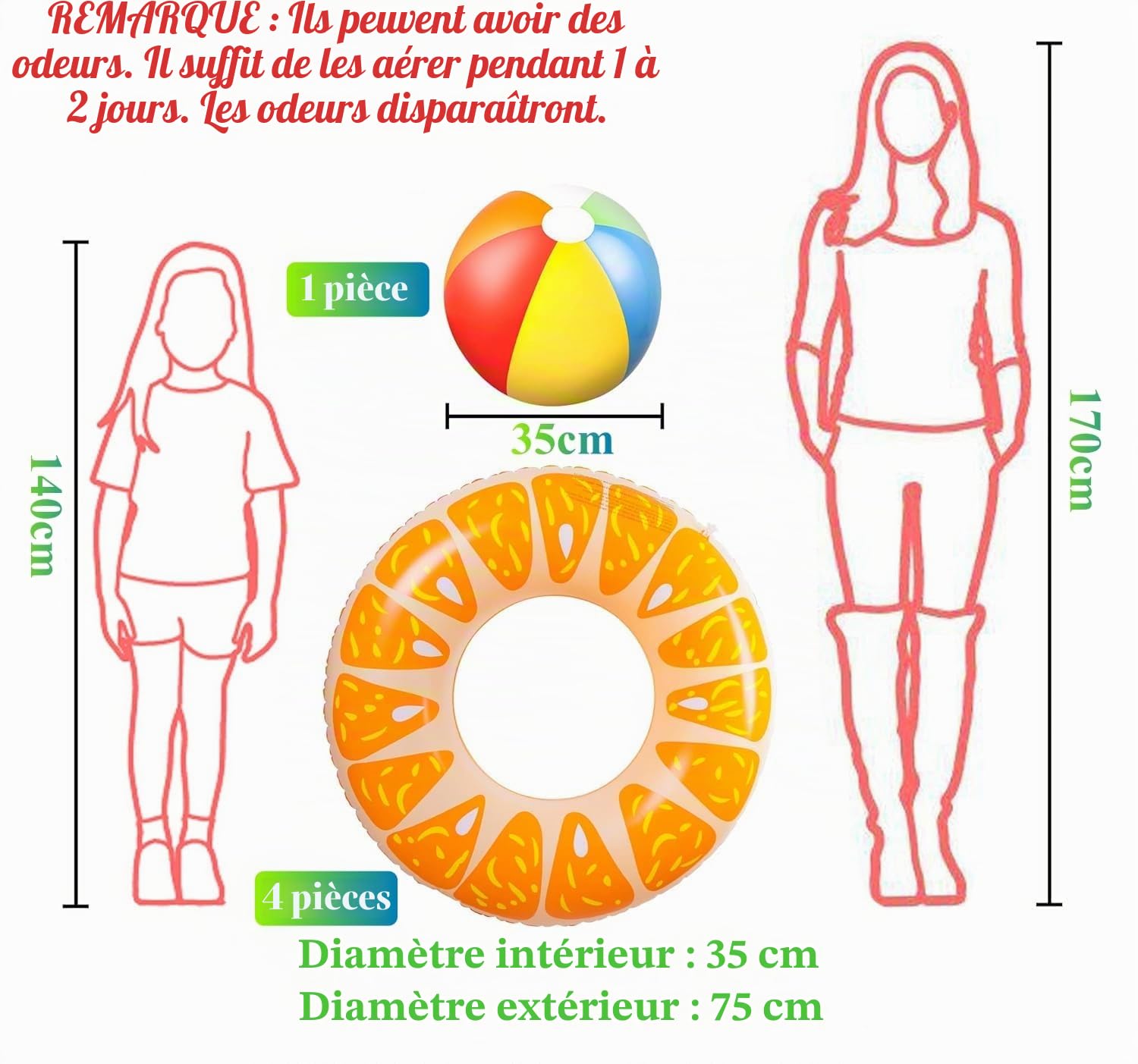 LATERN 5 Pièces Donut Flotteurs Gonflables de Piscine, 4 Pièces 75CM Anneaux de Natation en Forme de Beignet avec 35CM Ballons de Plage pour Enfants Adultes Plage Natation Piscine Fête