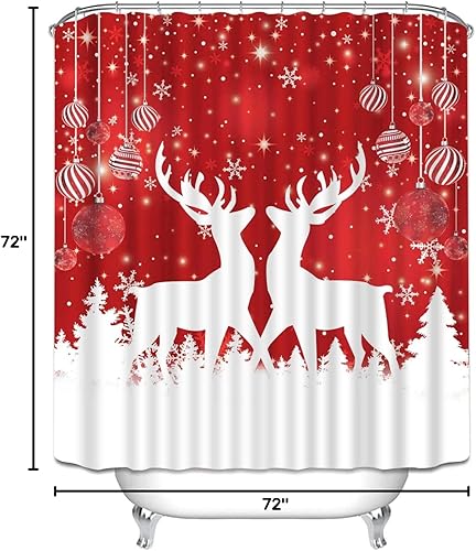 Vista 6 de Ochine Juego de cortinas de ducha de Navidad, decoración de Navidad, Papá Noel, muñeco de nieve, reno, invierno, vacaciones, cortina de baño