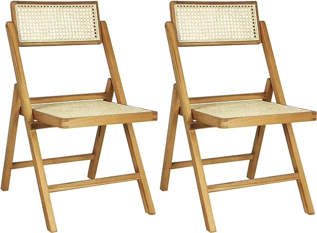 JONATHAN Y FLD1000A-SET2 Theo Mid-Century Vintage Wood Rattan Folding Ch...