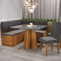 Conjunto Canto Alemão Baú Bariloche Mesa Quadrada 90x90 sem Vidro e 2 Cadeiras Venus em Mdp/mdf Mel/Cinza/Grafite