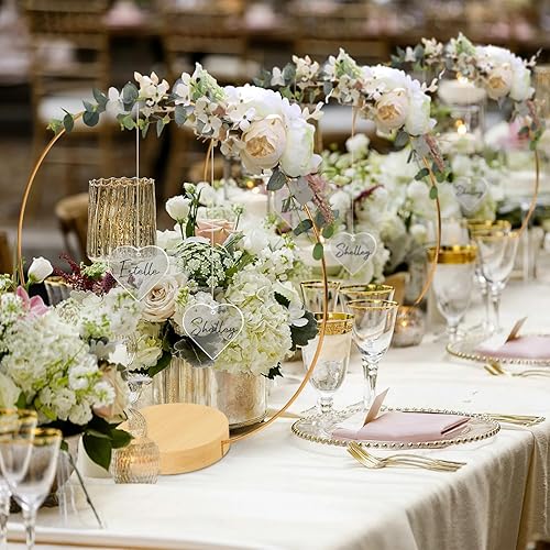 Miniatura 4 de GUDELAK Juego de 12 centros de mesa con aro floral de 12 pulgadas con 2 corazones de acrílico en forma de corazón, centros de mesa de boda dorados