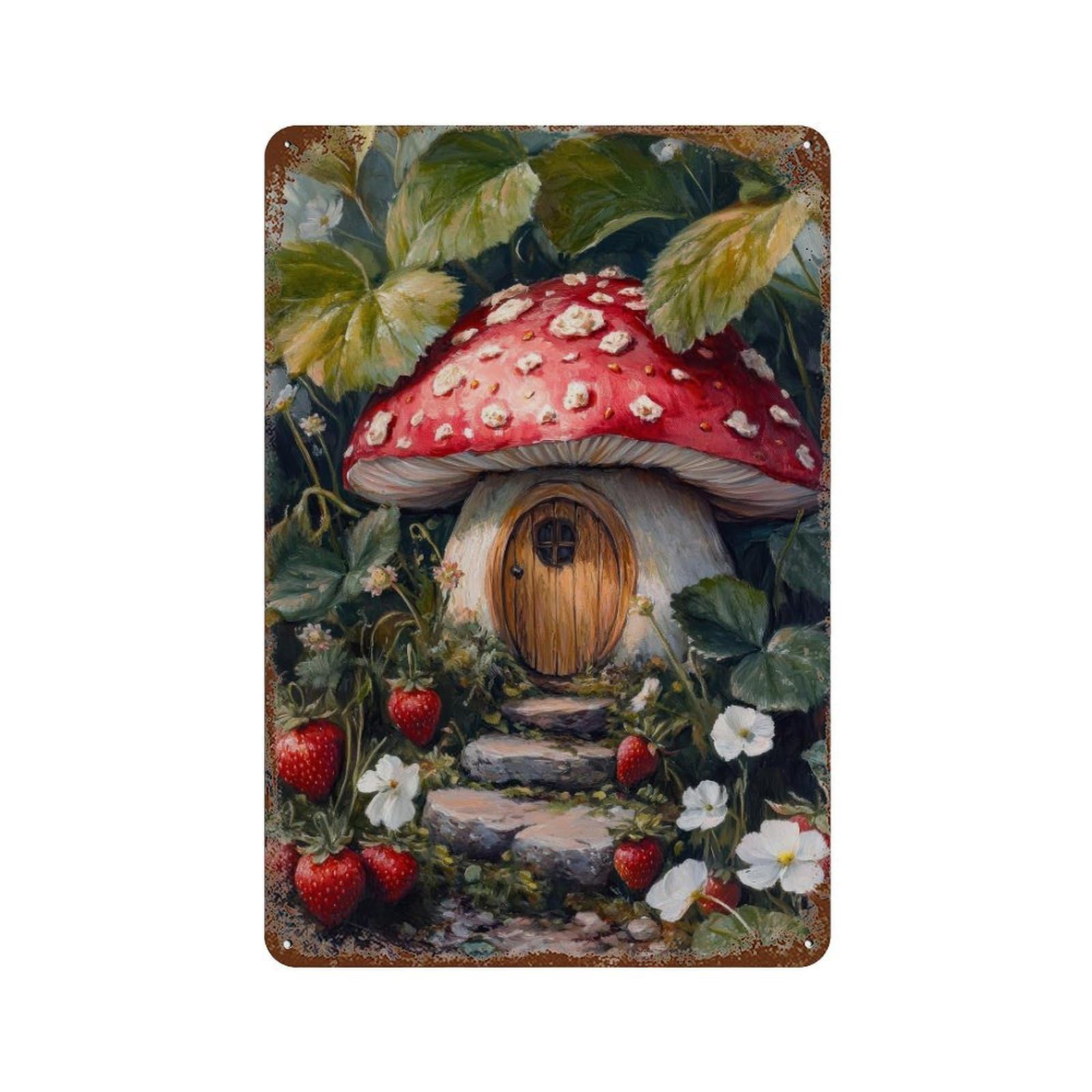 xiaoxiaoshen Fairycore Strawberry Patch Cottage Cottagecore Decor Whimsical Garden Vintage Nature Wall Decor Art Metal Tin Poster Modern Home Decor Art Home Bar Shop Decorations Vintage Sign 30x20cm