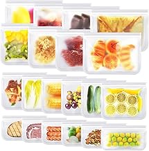 Reusable Food Storage Bags, 20 Pack BPA Free Food Grade Reusable Freezer Bags, Reusable Gallon Bags, Reusable Sandwich Bags, Silicone Food Bags Leakproof Resealable for Meat Fruit Veggies Snacks