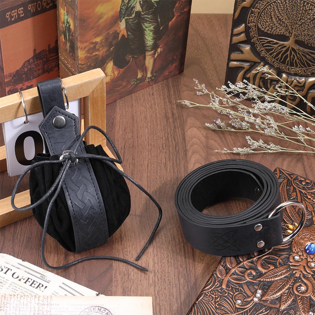 GORGECRAFT Pochette Ceinture Viking Médiévale 2 Pièces - Simili Cuir Noir Nœud Celtique - Cosplay Renaissance