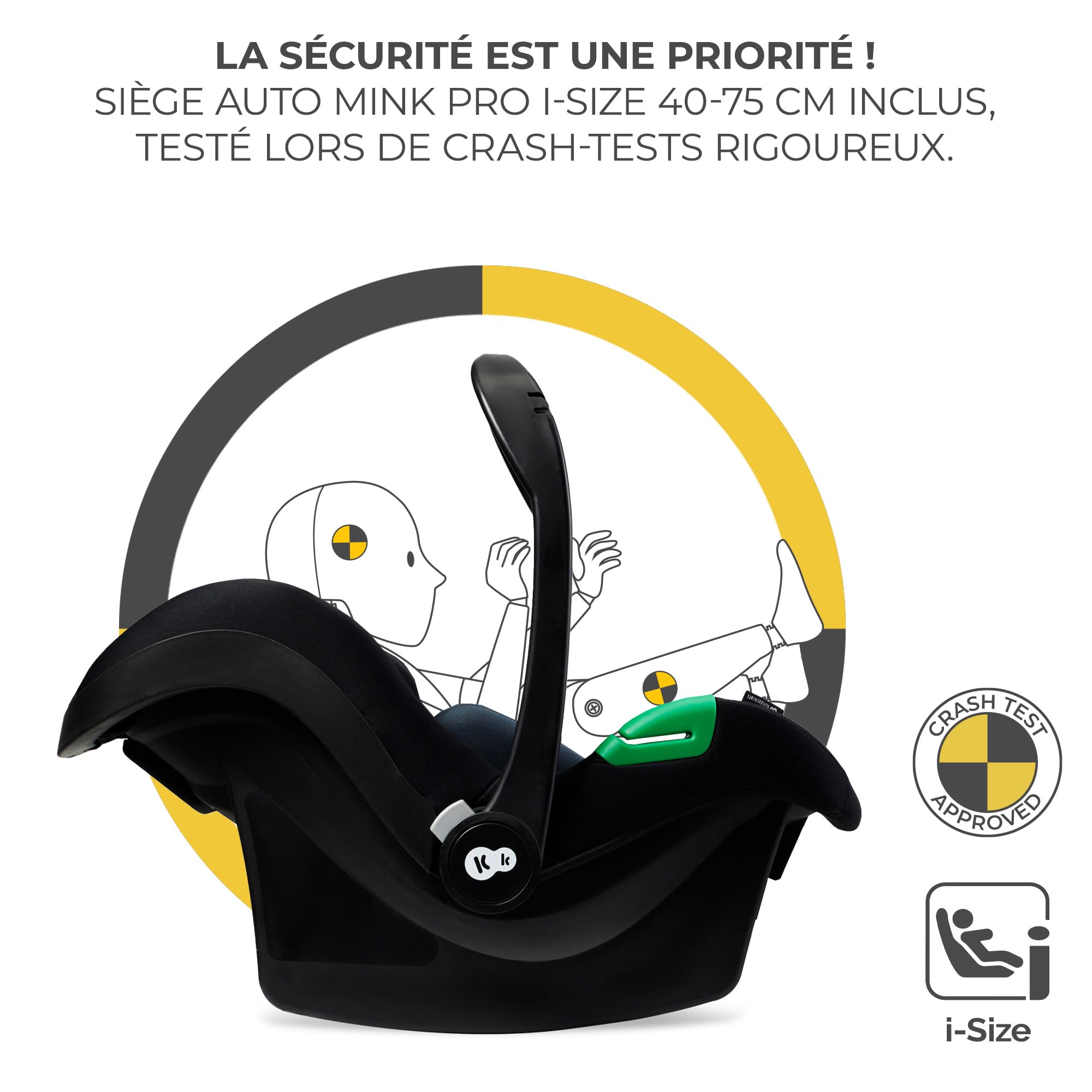 Kinderkraft ESME Poussette 3 en 1 avec porte-bébé Mink PRO I-Size, système de voyage, poussette bébé, poussette pliable, pour nouveau-né jusqu'à 4 ans, Noir