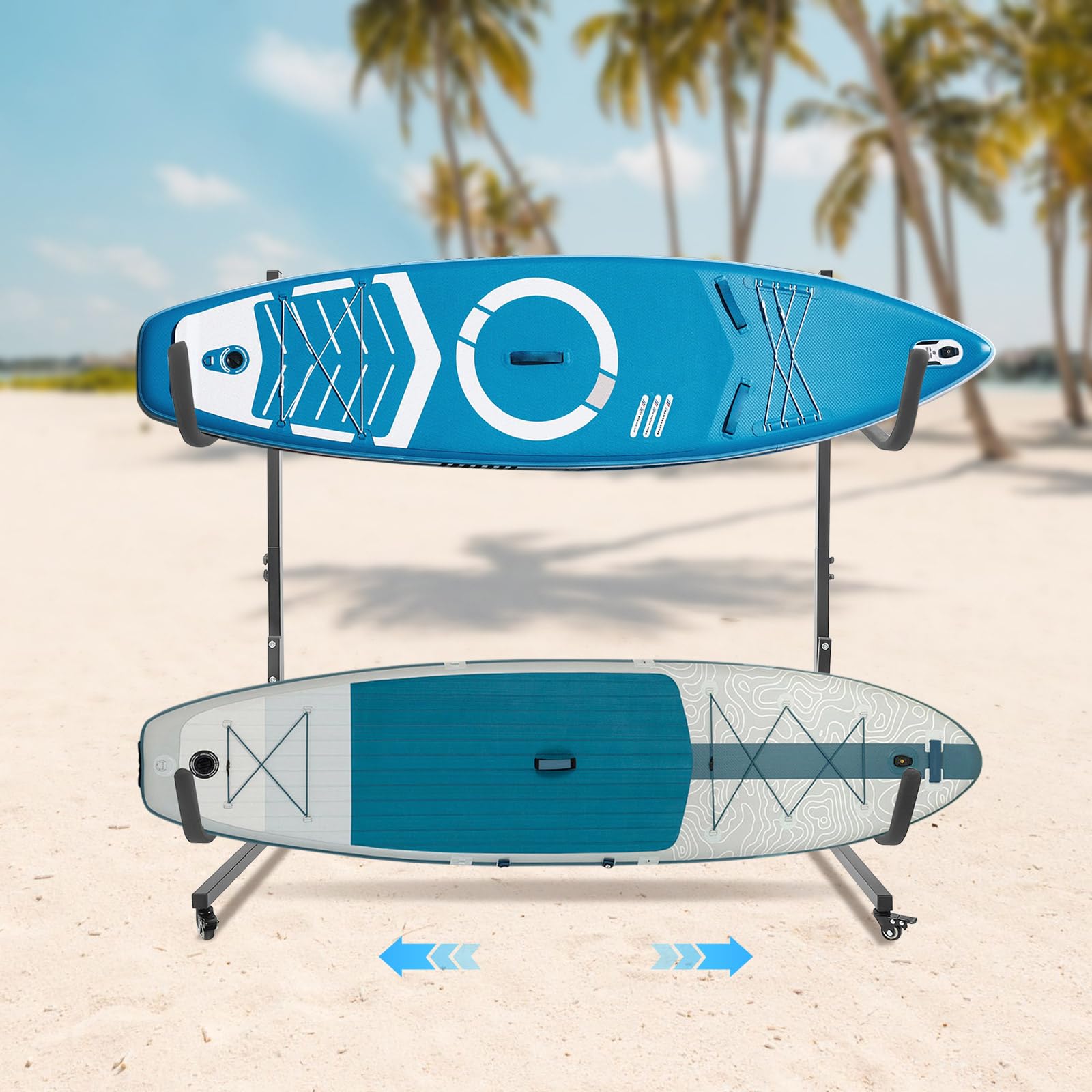 WUPYI Freestanding Kayak Storage Rack with Lockable Wheels,Adjustable Metal Kayak Stand,Heavy Duty Garage Rack for Kayak Canoe Boat Paddle Board,Indoor Outdoor Garage Dock