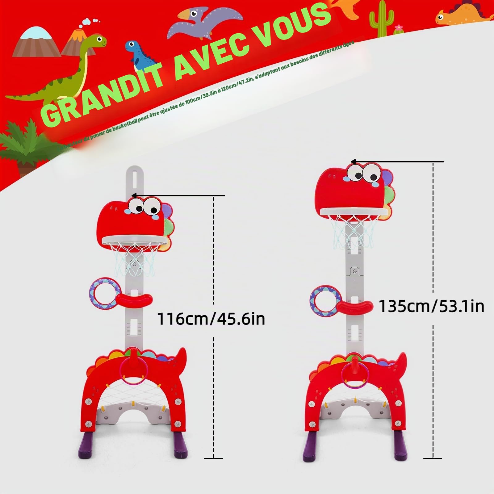 5en1 Panier de Basket Enfant, Hauteur Réglable (95-135 cm) Comprend Un Panier de Basketball,Un But de Football Miniature,Un Golf,Un Jeu de Lancer et Un Jeu d'Anneaux. Jeux Enfant 4 Ans