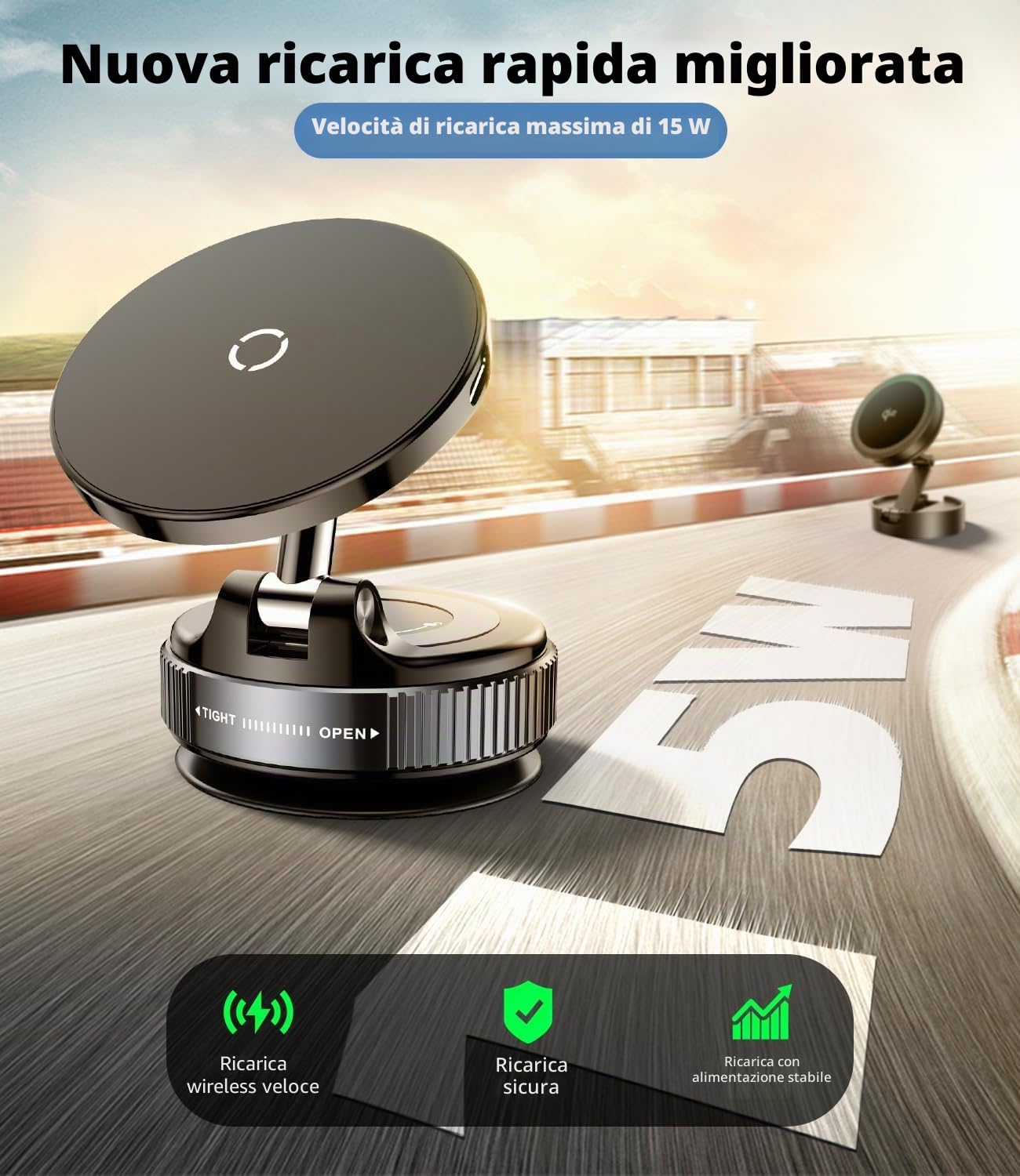 15W Ricarica Veloce Magnetico Porta Cellulare Auto [Ventosa a Vuoto] [Pieghevole, Regolabile 360°] Caricatore Wireless Supproto Telefono Auto per MagSafe iPhone 17 16 15 14 13 12 Serie
