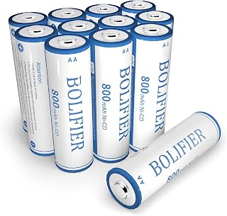 BOLIFIER Rechargeable AA Batteries, 800mAh Ni-MH Double A Solar Batteries 1.2V Pre-Charged for Outdoor Solar Lights, String Lights Pathway Lights and Electronic Devices (AA-800mAh-12Pack)