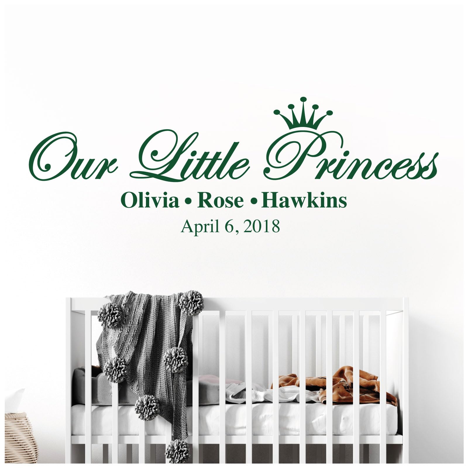 Our Little Princess, Names & Date of Birth - Baby Nursery Girls Wall Sticker [Large] [Forest]