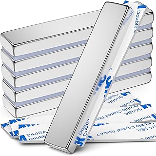 FINDMAG Neodymium Bar Magnets Strong Magnet Rare Earth Magnets with Double-Sided Adhesive for DIY - 60x10x5mm, Pack of 6