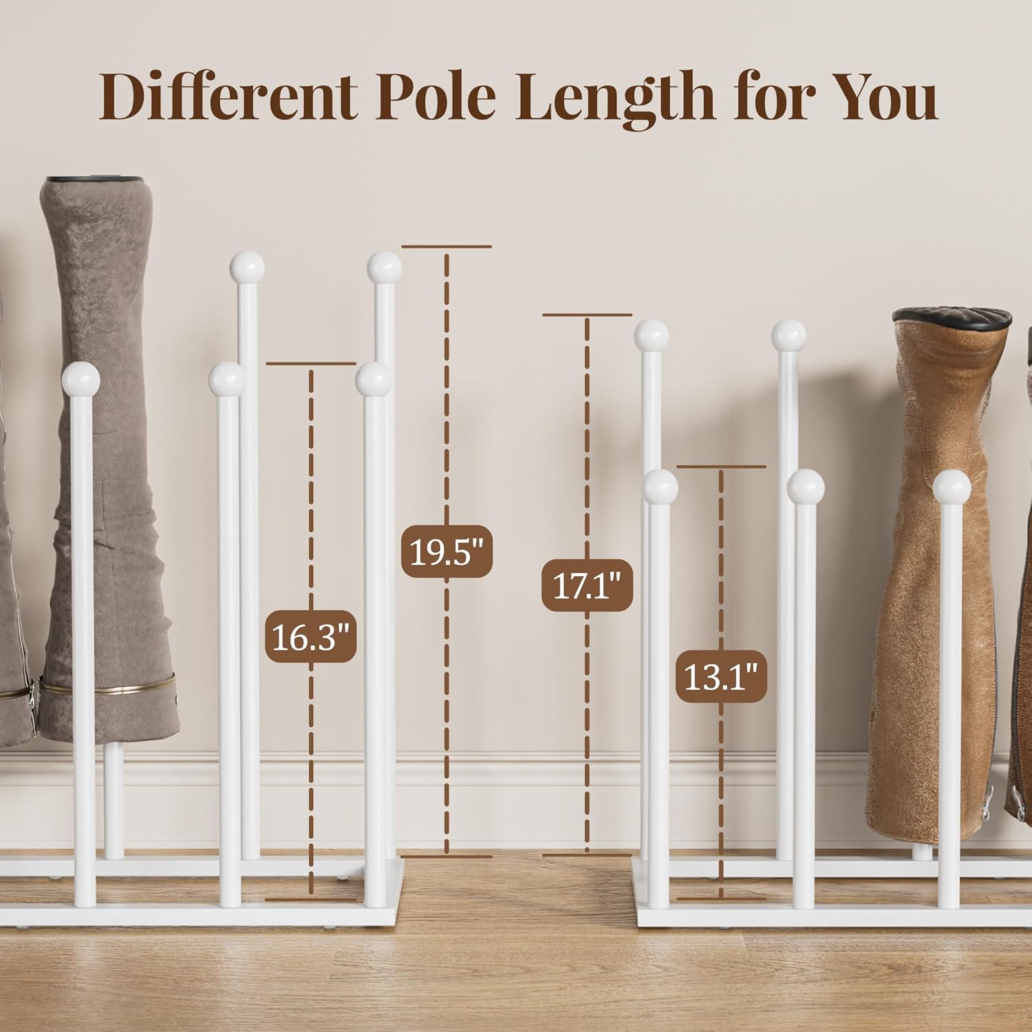 pickpiff Free Standing Shoe Racks - 19.5 Inch White Metal Boot Rack Organizer Tall Boots for Dorm Room, Closet, Entryway, Bedroom, Patio Outdoor, Hallway, White, Shoe Storage Fit for 8 Pairs