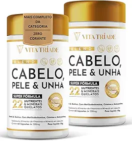 Biotina Vitamina para Cabelo e Unha - Com Cisteína, Astaxantina - Fórmula Avançada Kit 120 Cápsulas Vita Tríade