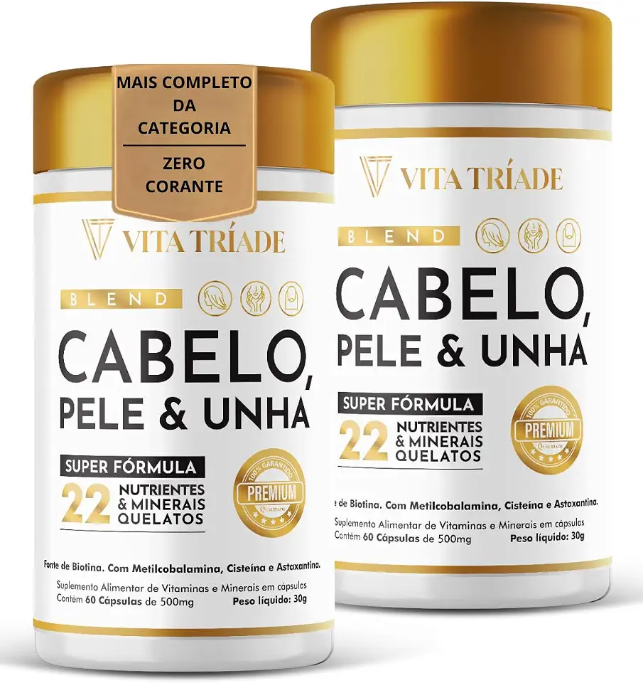 Biotina Vitamina para Cabelo e Unha - Com Cisteína, Astaxantina - Fórmula Avançada Kit 120 Cápsulas Vita Tríade