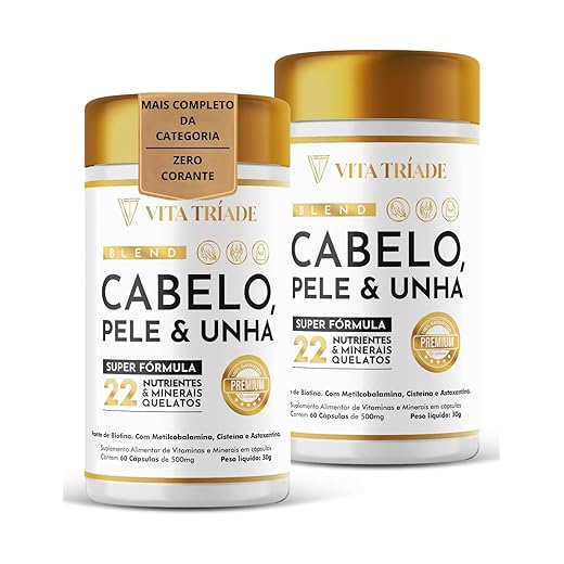 Biotina Vitamina para Cabelo e Unha - Com Cisteína, Astaxantina - Fórmula Avançada Kit 120 Cápsulas Vita Tríade