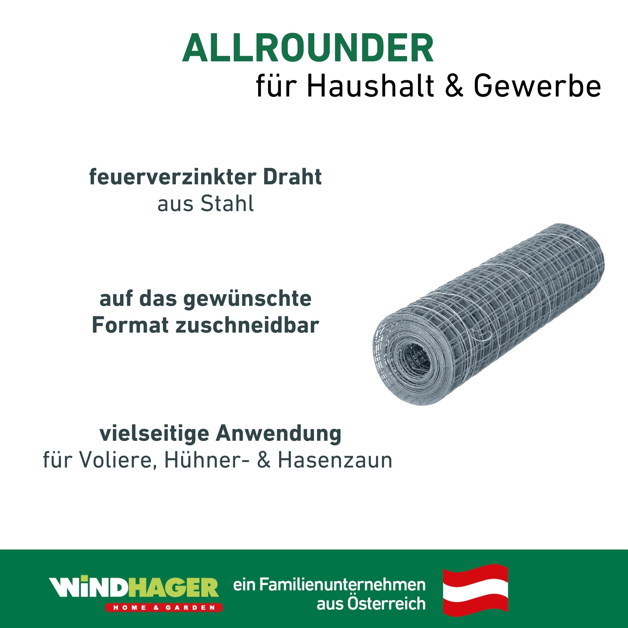 Windhager Drahtgitter verzinkt, Volierendraht für Hasen, Meerschweinchen oder Hühner, Maschendraht, 5 x 1 m, Maschenweite 12,7 mm