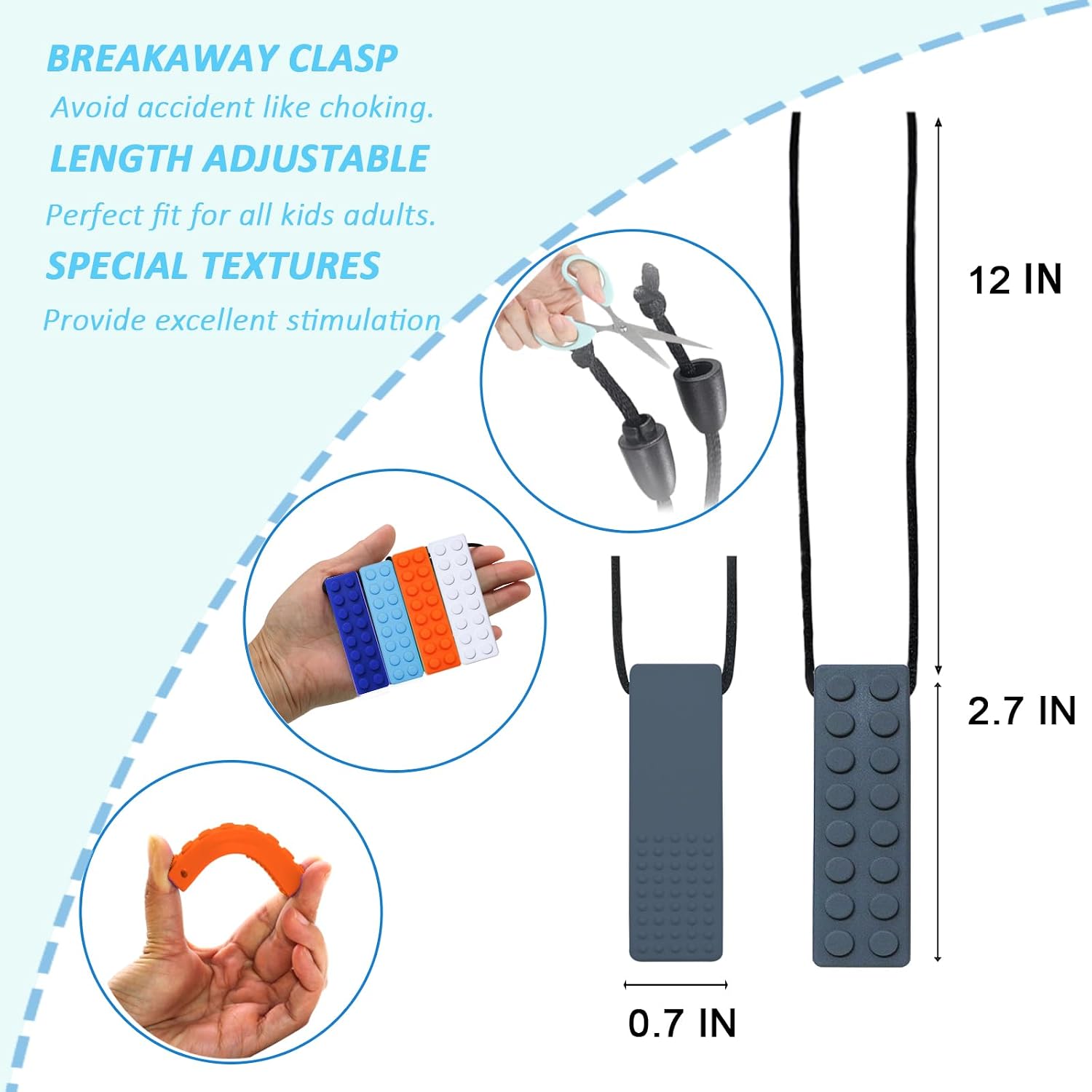 Olugu Chewing Necklace for Kids Sensory, Blocks Sensory Necklace for Chewing Boys Girls with Autism, ADHD, Teething, Biting, Chewing Needs, Silicone Chewy Necklace Sensory for Reduce Anxiety -7 Pack