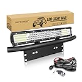 SKYWORLD LED Light Bar 20 inch 510W LED Off Road Driving Lights, License Plate Mount Bracket Holder with 12V Strobe Remote Control Wiring Harness for Tractor Truck 4x4 Vehicles Exterior Car Lighting