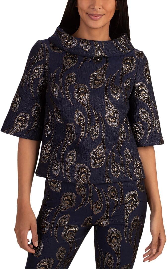 Trina Turk Womens Jacquard Roll Neck Top