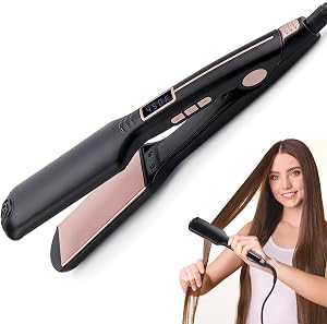 Hair Straightener, Flat Iron Hair Straightener and Curler 2 in 1, 2.16 Inch Tourmaline Ceramic Flat Iron with 12 Levels for Less Frizz, Silky & Smooth Hair