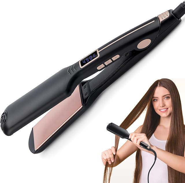 Lève-cheveux, Lèveur de cheveux en fer plat et curleur 2 en 1, 2.16 Inch Tourmaline en céramique plat fer avec 12 Niveaux pour Moins de Frizz, Silky & Cheveux lisses