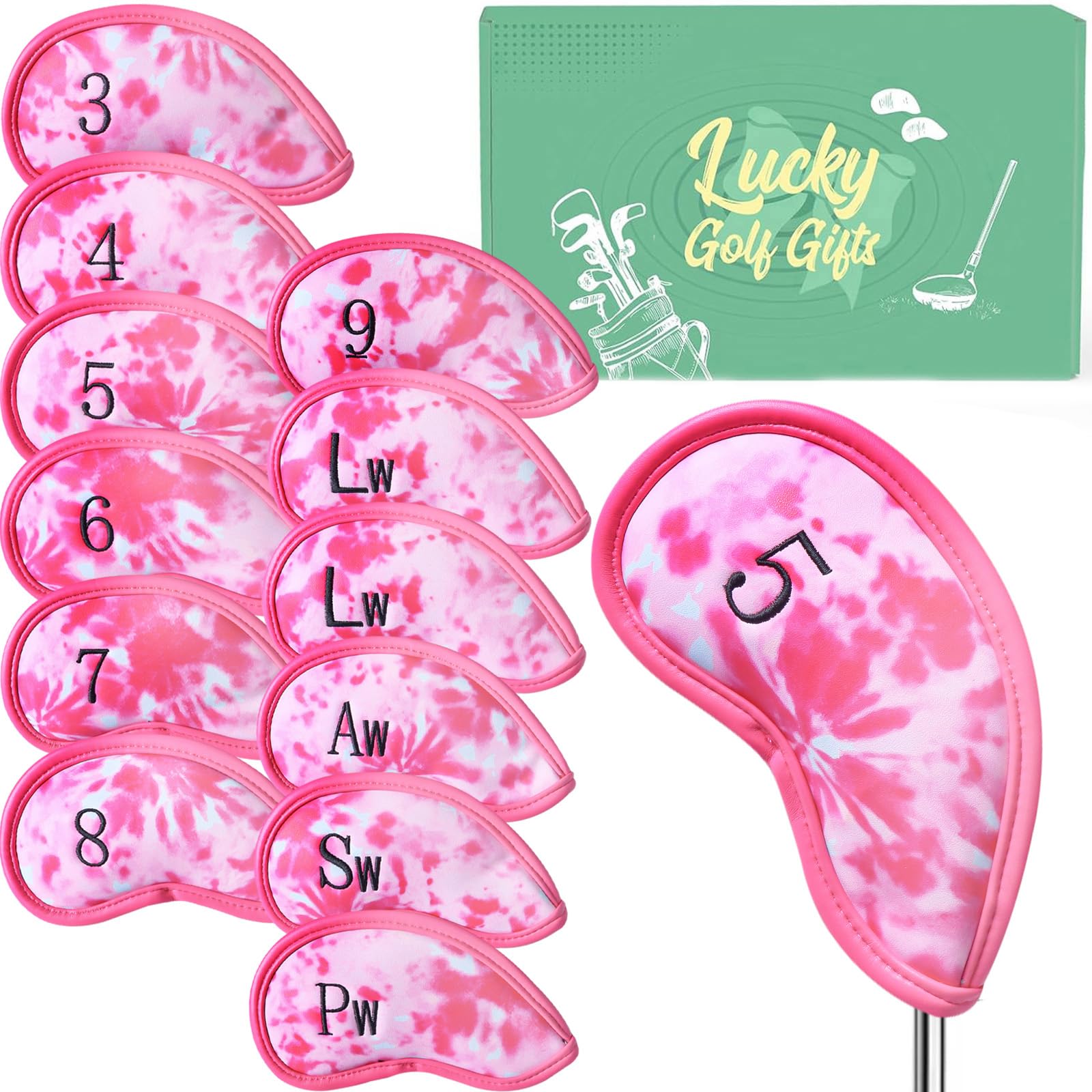 Golf Club Covers Iron Value 12 Pack Stylish Synthetic Leather Headcover, Embroidery Numbers Head Covers Universal Protector Fit Main Iron Wedge Clubs,