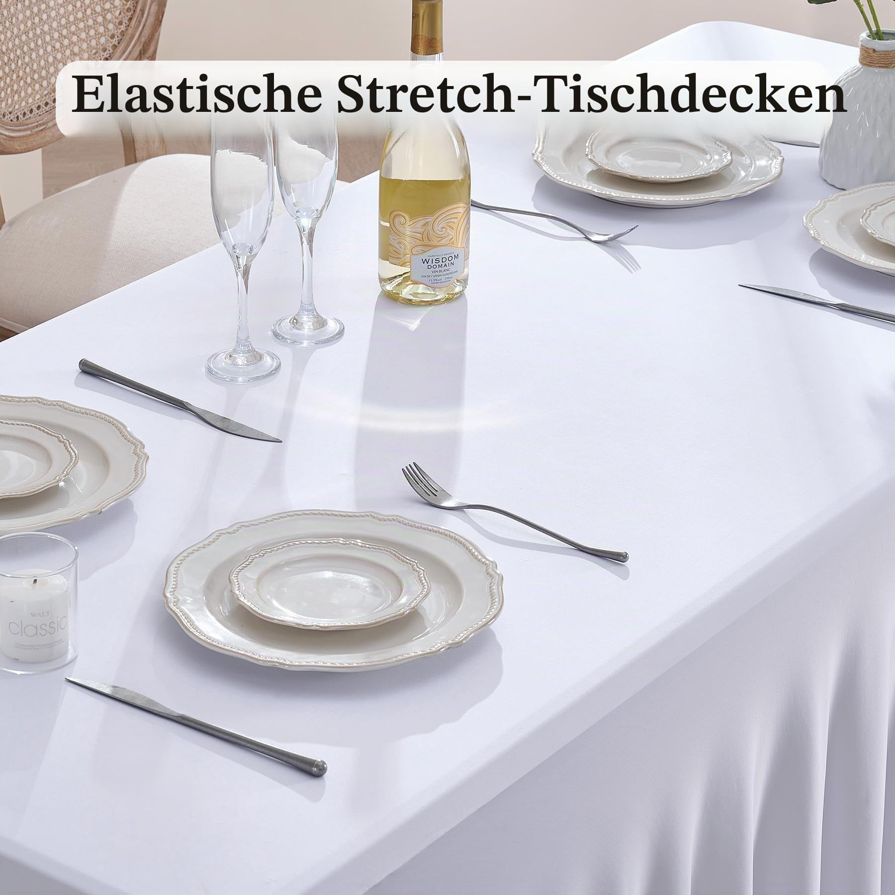 6 Pack Weiße Dehnbare Spandex Tischdecke für 1.8m Rechteckige Tisch, Waschbare und knitterfreie Stretch Tischdecke Rechteckig für Partys Veranstaltungen, Hochzeiten, Bankette, [183Lx76Wx74H] cm