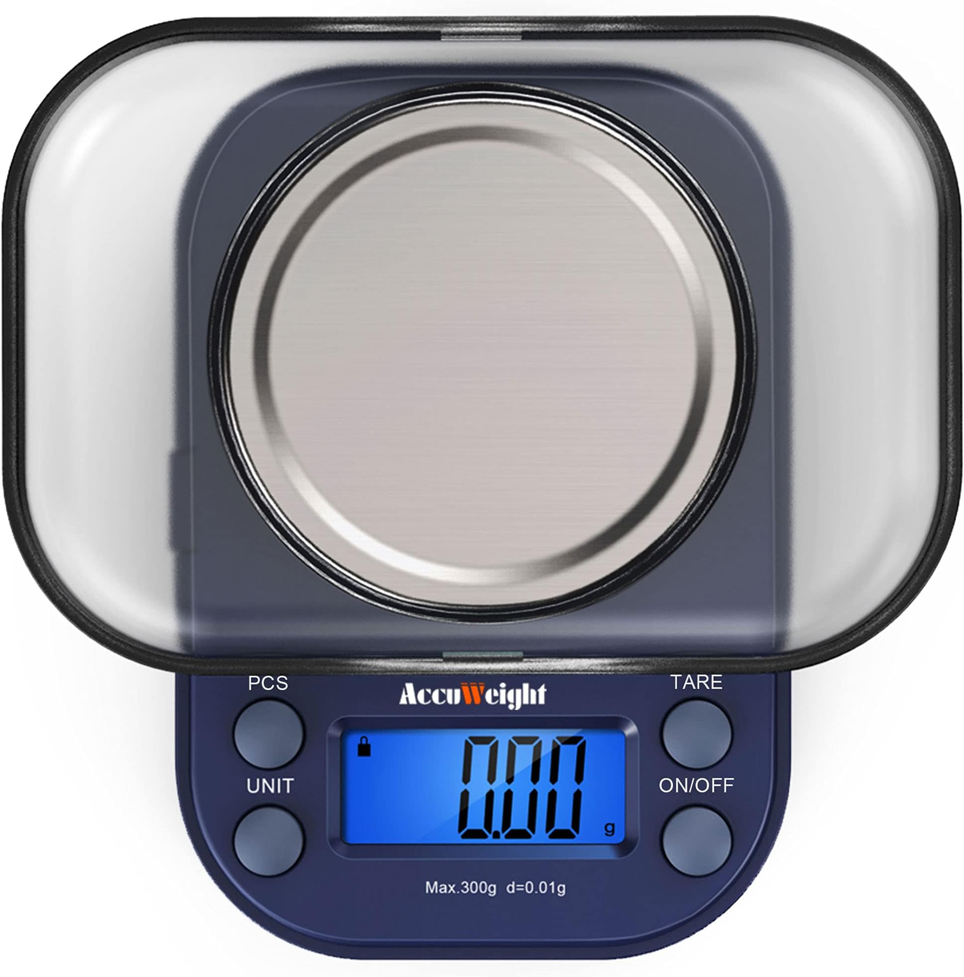 ACCUWEIGHT Blue 300g LCD Mini Precision Scale, Stainless Steel, 0.01g, Multifunctional, Portable, Auto Shut Off, Kitchen, Jewelry, Gold, Coins, Chemistry Lab