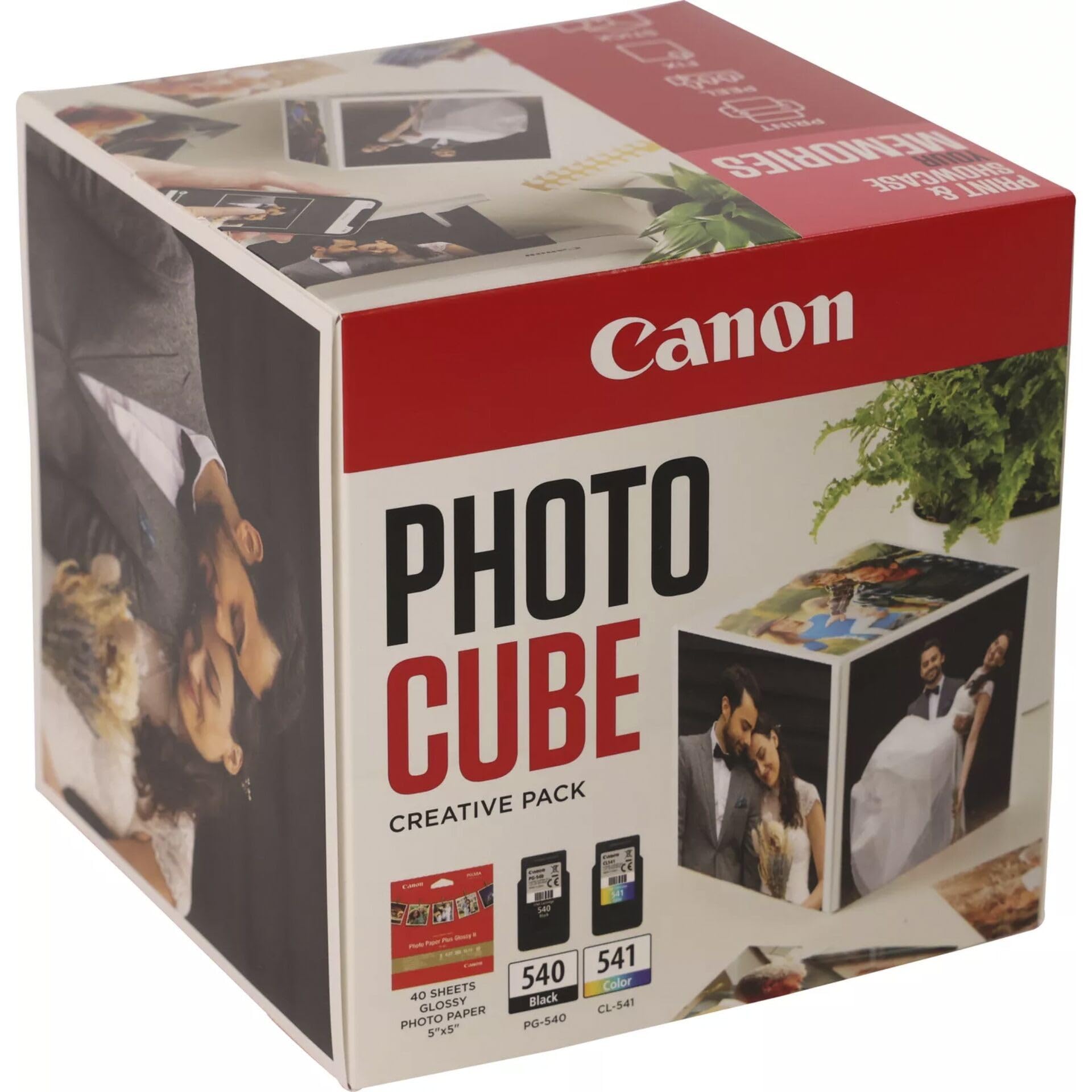 Canon Photo Cube Creative Pack, Rosa - cartucce inchiostro PG-540/CL-541 + carta fotografica lucida 5x5 PP-201 (40 fogli) + nastro biadesivo - Compatibile con le stampanti PIXMA