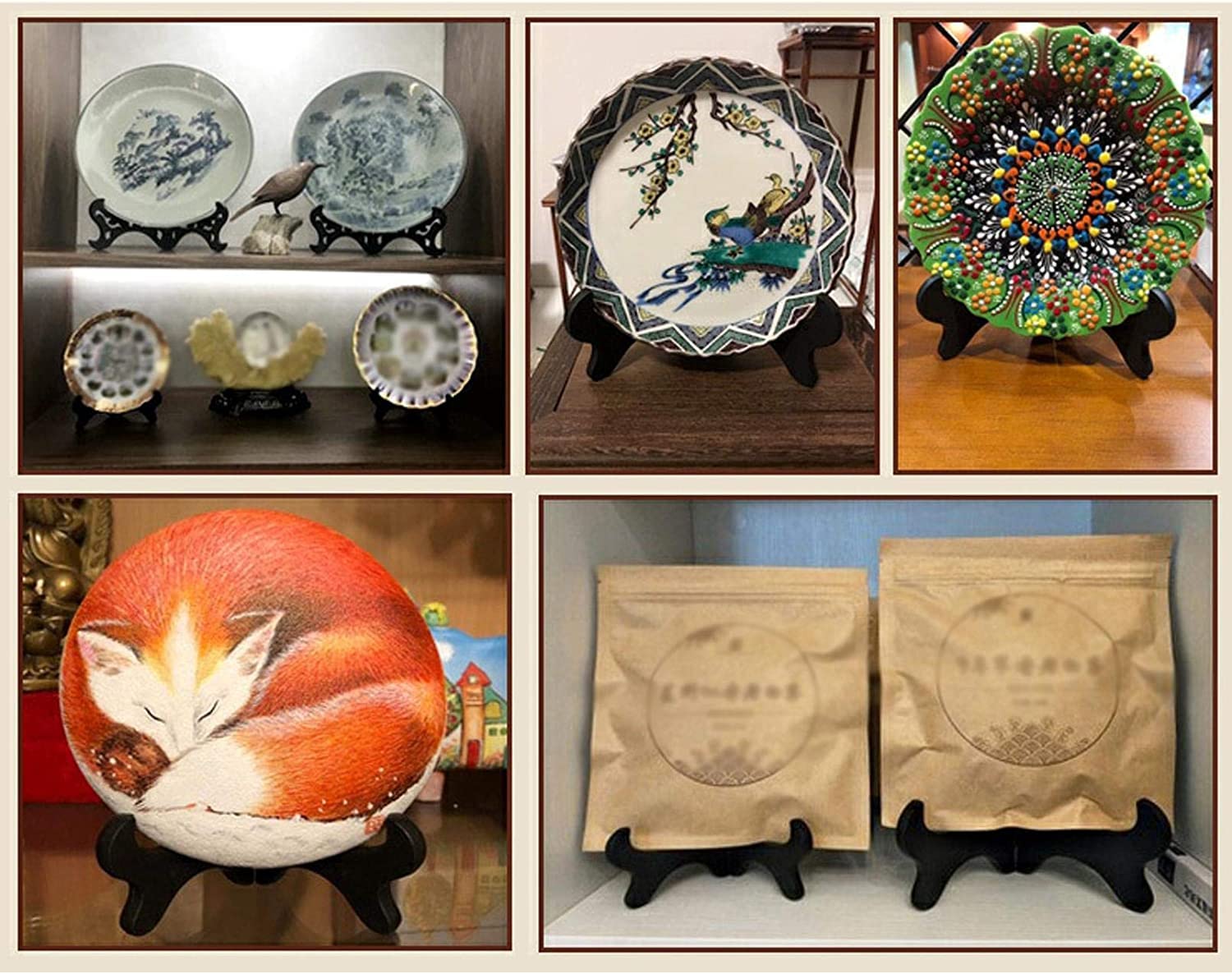 Ständer Halterung Display-Ständer, Tellerständer zur Präsentation, Tellerhalter aus Kunstharz, schwarzer, faltbarer Tellerständer for die Heimdekoration, Teekuchen, Bilderrahmen, Stein(4inch)