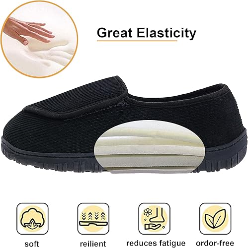 Miniatura 2 de Pantuflas diabéticas de espuma viscoelástica para hombre, extra anchas, cómodas con forro polar coral para artritis, edema, pies hinchados, zapatos