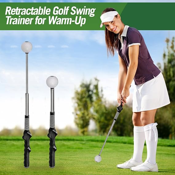 Golf Swing Trainer, Retractable Golf Swing Training Aid Speed Stick with Arm Posture Correction Band for Men Women Chipping Hitting Indoor Outdoor Use