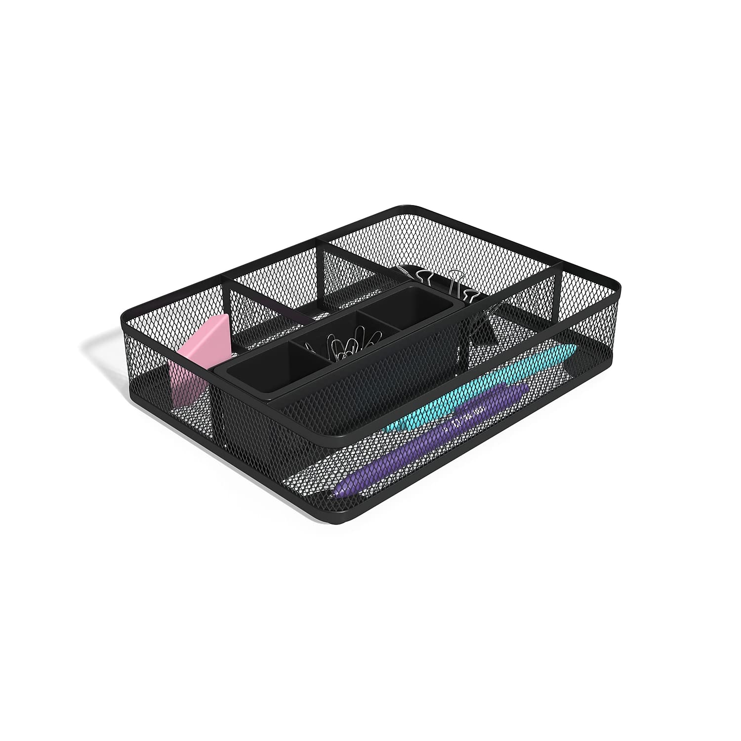 TRU RED Staples 7 Compartment Mesh Drawer Organizer, Matte Black, 2/Pack (TR57544-CCVS)