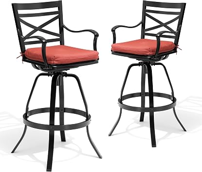 30" Outdoor Swivel Bar Stools Set of 2, Aluminum Bar Height Chairs