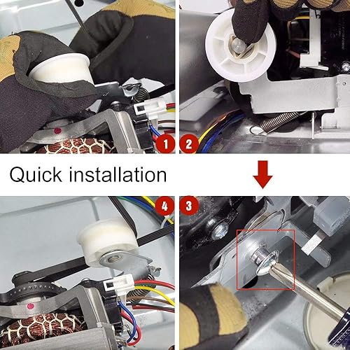 Miniatura 5 de (Rodamiento de bolas dual silencioso mejorado) DC93-00634A Conjunto de polea tensora de secadora con clip resistente para Samsung EXACT reemplaza