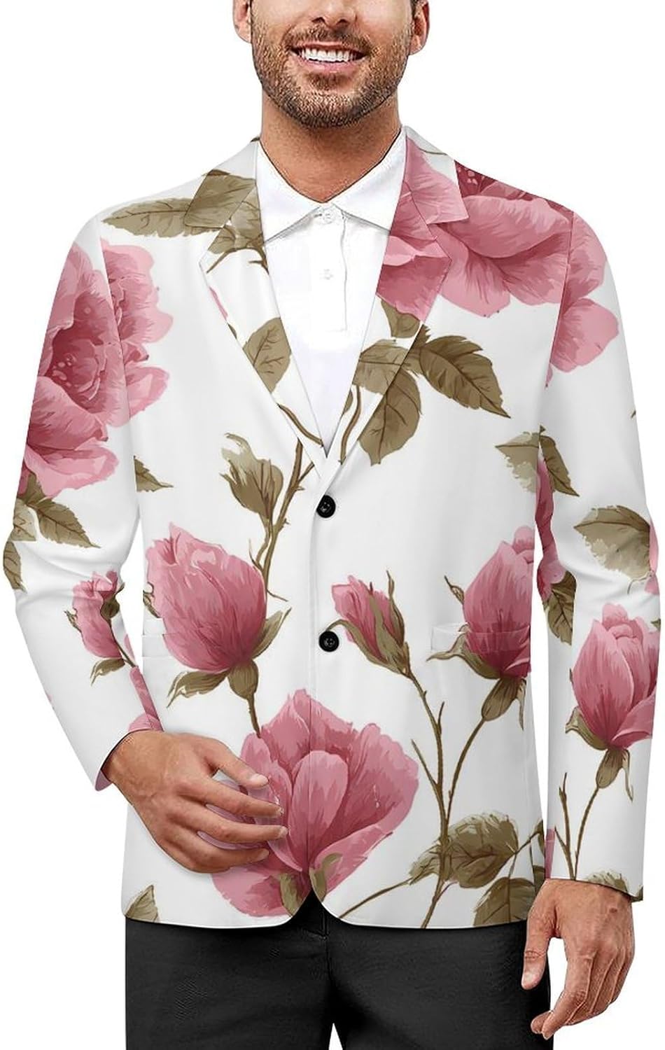 Damask Rose Flower Mens Blazer Two Button Lightweight Sport Coats Suit Business Jacket