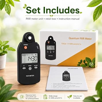 Quantum PAR Meter for LED Grow Light Full Spectrum PPFD Meter High Precision Quantum Sensor, Light Meter for Plants, Greenhouse and Farming Lux Meter Tester 400-700nm