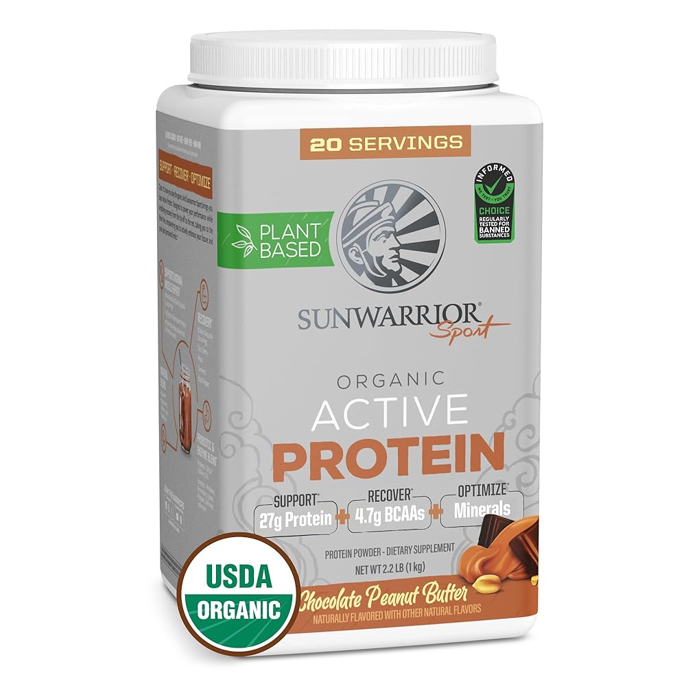 Sunwarrior Organic Plant Based Protein Powder | Vegan Organic Protein Powder with BCAAs Plus Recovery Minerals & Botanicals | Non-GMO Soy Dairy & Gluten Free (Chocolate Peanut Butter, 20 Servings)