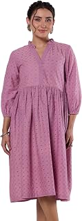 Amazon Brand - Myx Women's Schiffli Embroidery Ethnic Dress | Fit and Flare | Knee Length (Available in Plus Sizes) Price In India